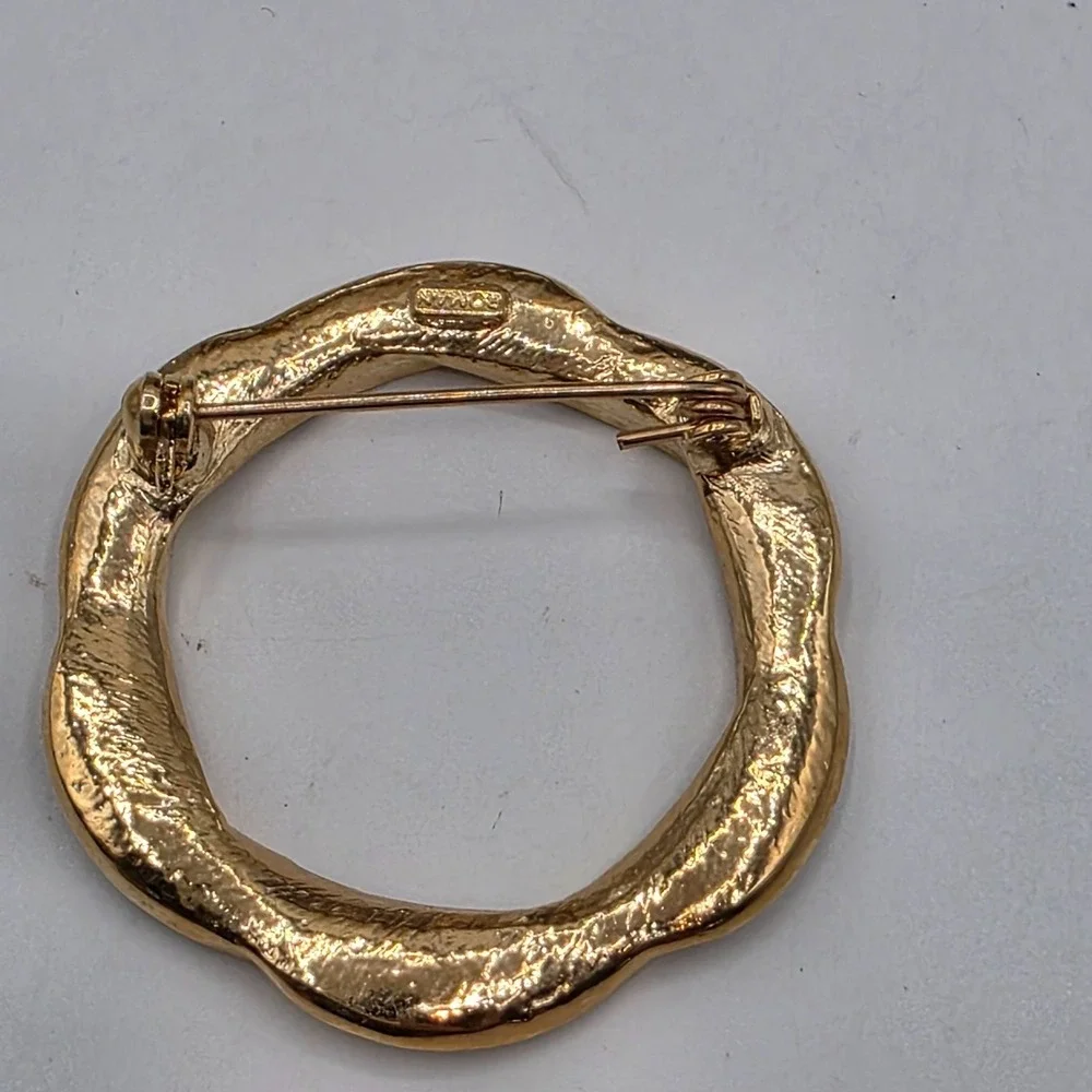 Roman‎ Gold Tone Crystal Circle Wreath Brooch Pin Clear Rhinestone Statement
